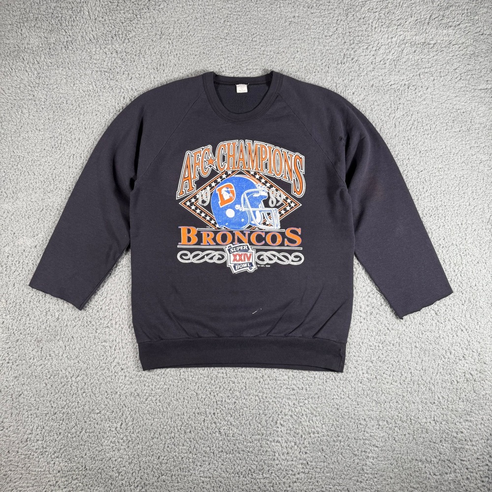 Vintage 1989 Denver Broncos Crewneck **Size Large AFC Champions Faded Sweatshirt